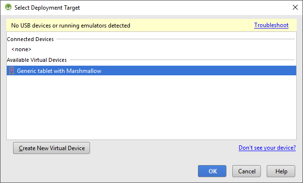 Select an AVD