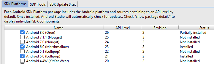 End Result of Installed SDKs