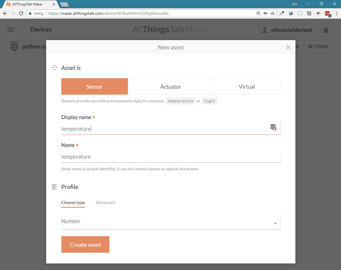 Creating a temperature sensor asset