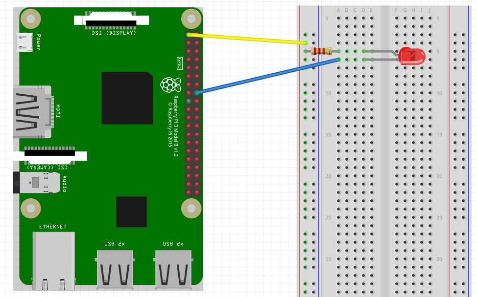 BreadBoard connections of LED